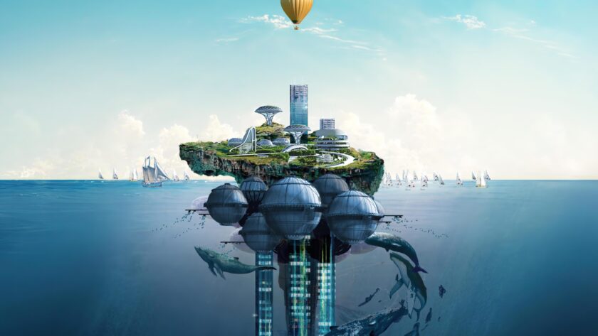 Futuristische Stadt im Meer als Illustration zum Ocean Future Lab